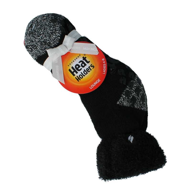 Black Heat Holders ladies lounge socks in size 4-8, 37-42, displayed on a white background.