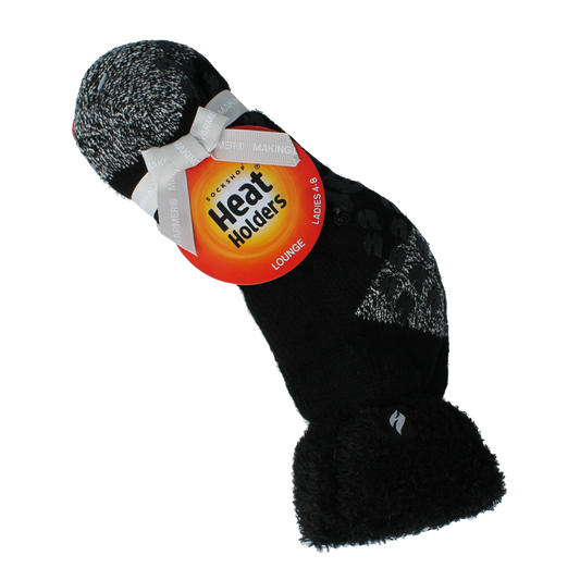 Black Heat Holders ladies lounge socks in size 4-8, 37-42, displayed on a white background.