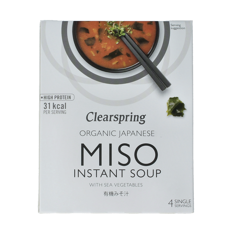 ClearSpring miso soup instant bio 40g packet, organic Japanese-style broth with miso paste and natural ingredients.