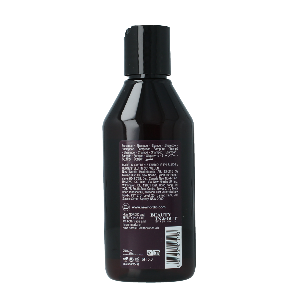 New Nordic Shampoo for hair volume, 250ml, nourishing hair care product with thickening formula, in a white bottle