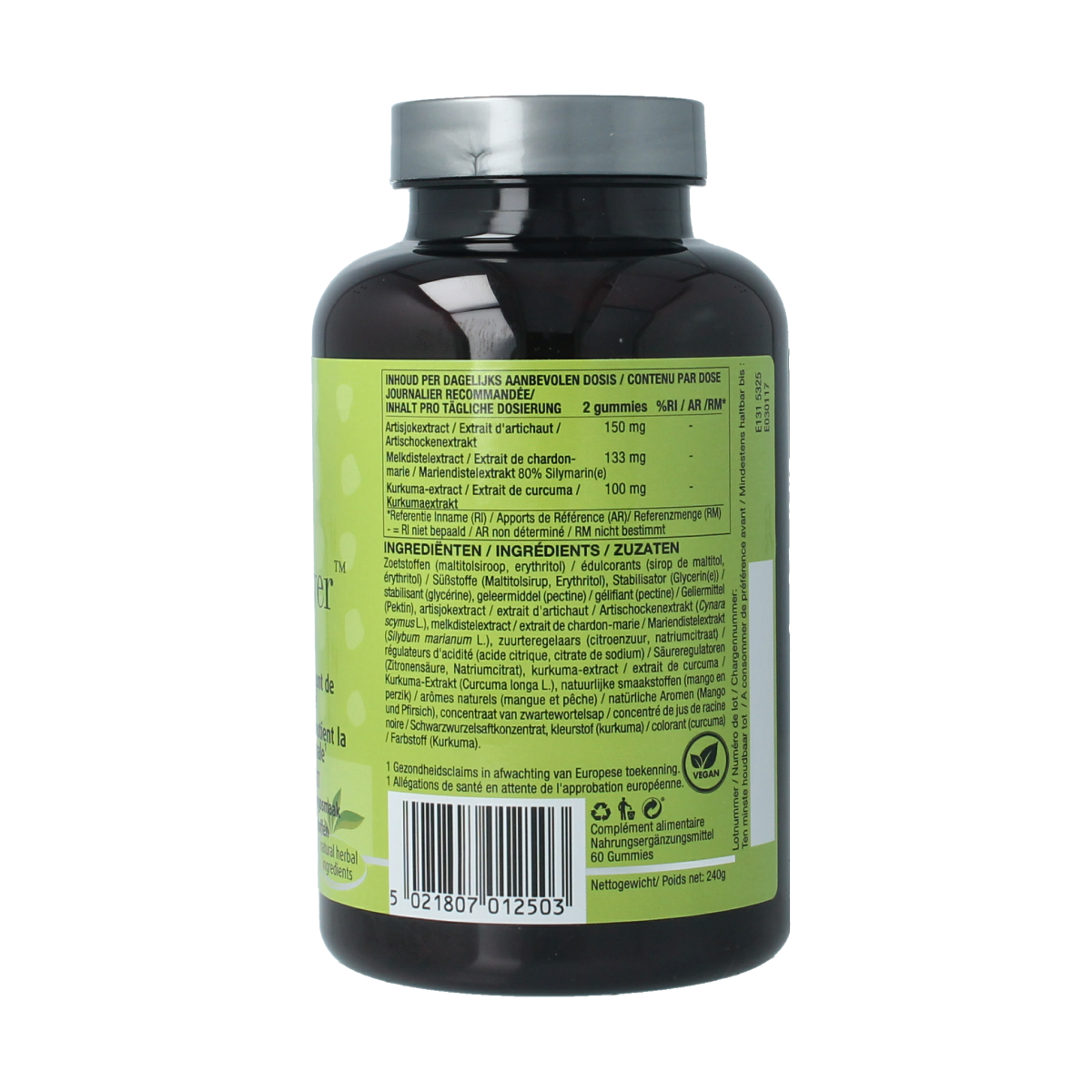 New Nordic Active Liver Gummies, herbal supplement in a clear bottle, showing 60 gummies on a white background.