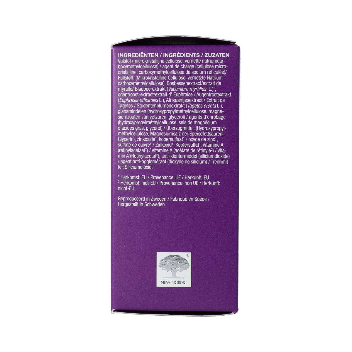 New Nordic Blueberry Eyebright herbal supplement tablets, natural herbal remedy for eye health, in blister pack.