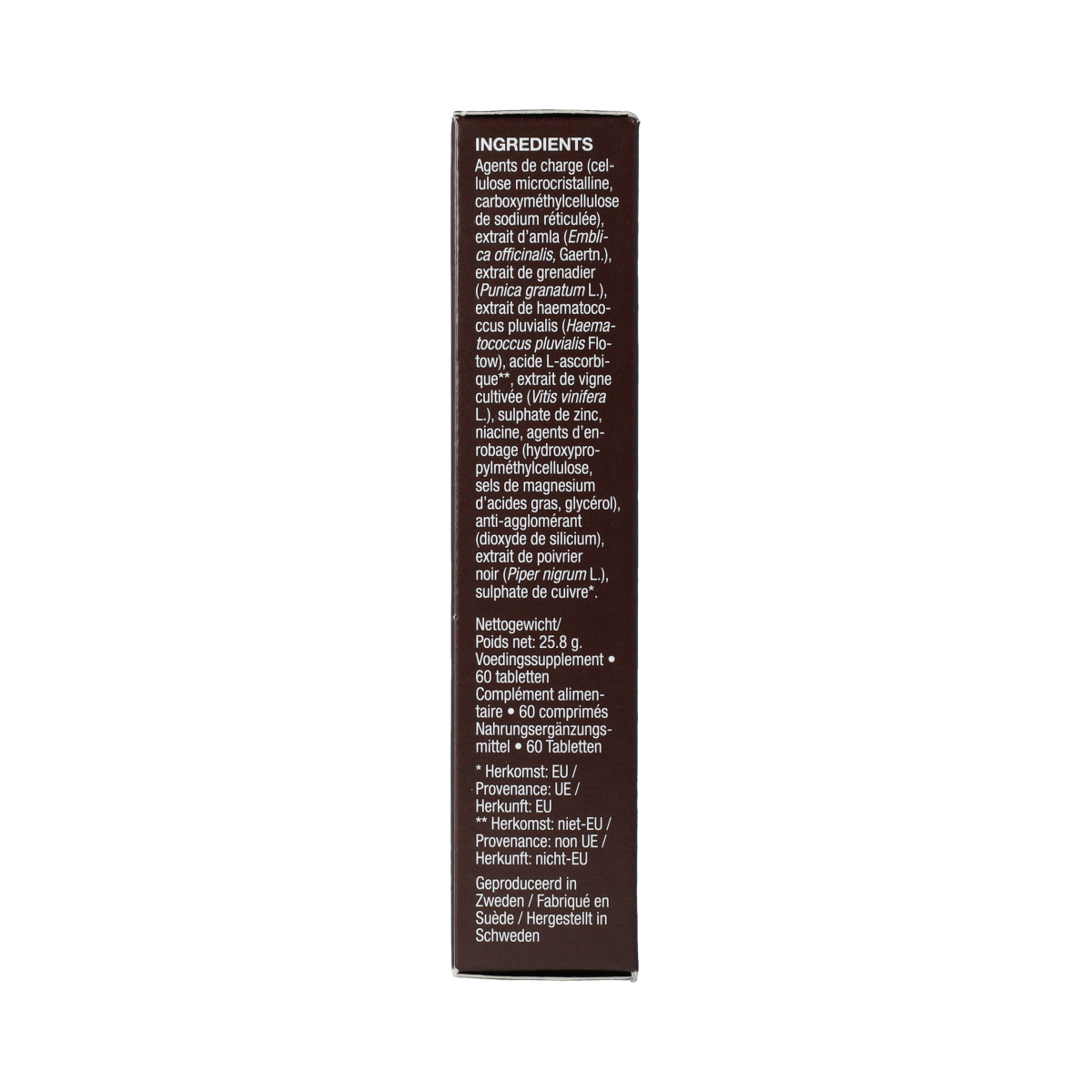 New Nordic Pigment clear skin care herbal tablets in a bottle, designed to support clear skin.