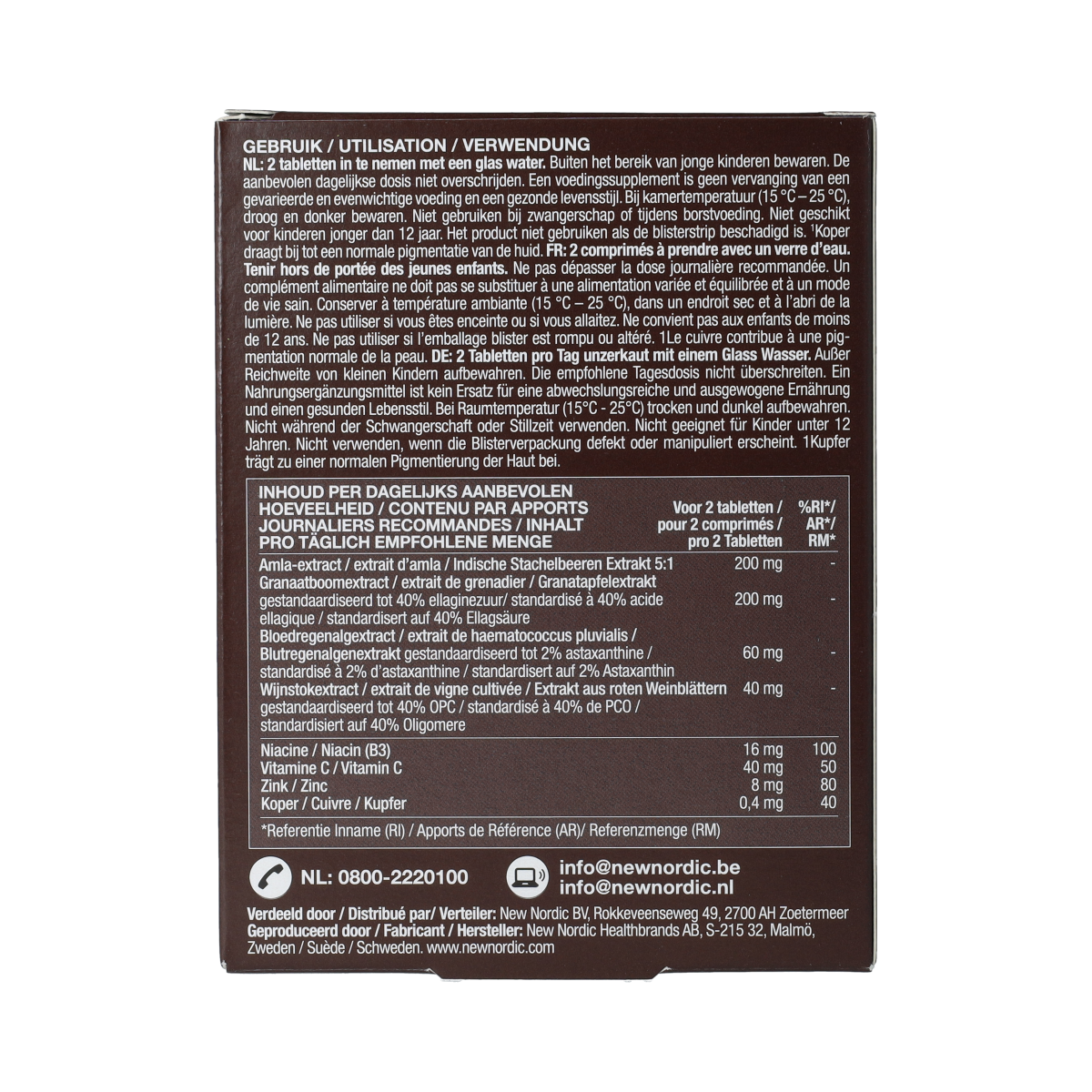 New Nordic Pigment Clear Skin Care herbal supplement tablets for skin health, 60 count, natural herbal kruidenpreparaten.