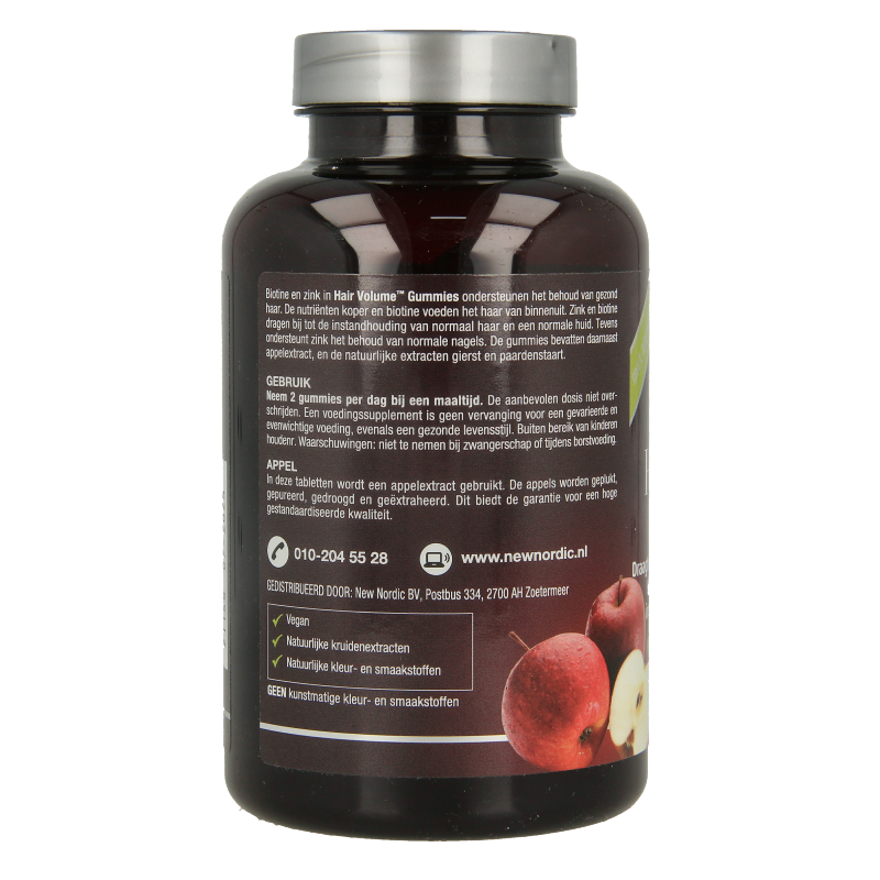 New Nordic Hair Volume 60 Gummies, herbal supplement with gummies for thicker, fuller hair, displayed alongside the product packaging