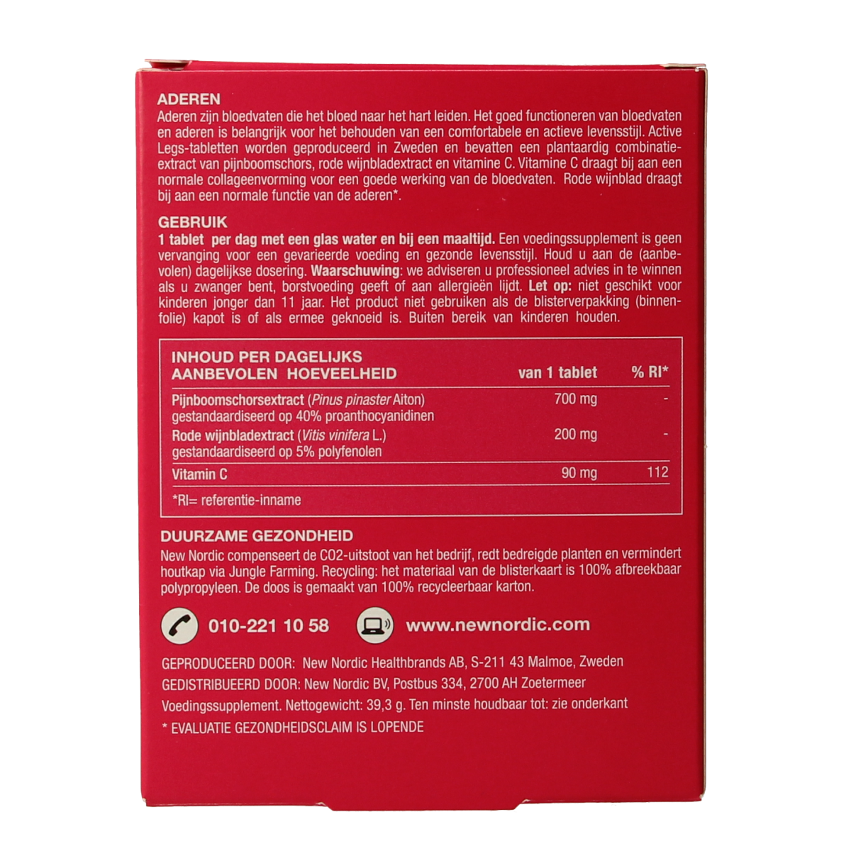 New Nordic Active Legs herbal supplement tablets in a bottle, designed to support leg health and circulation.