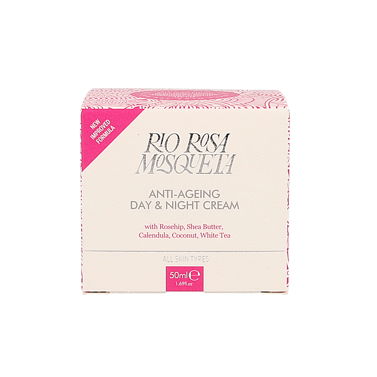 RIO Rosa Mosqueta day and night face cream in 50ml jar, nourishing skincare product with natural rosehip extract.
