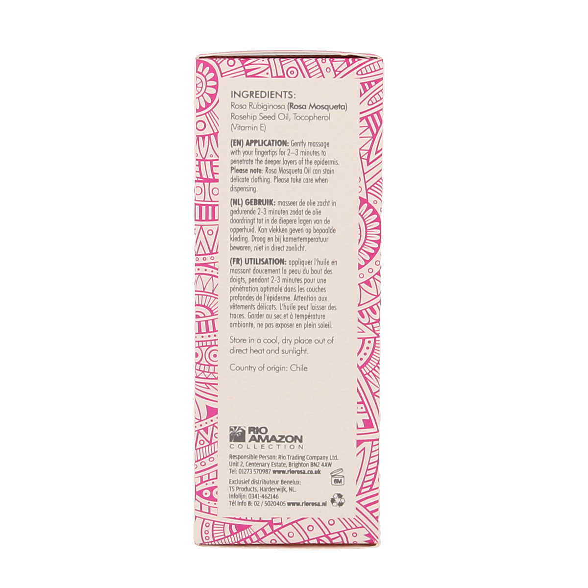 RIO Rosa Mosqueta olie 20ml bottle, natural facial skincare product with a clear glass container and dropper for gentle application.