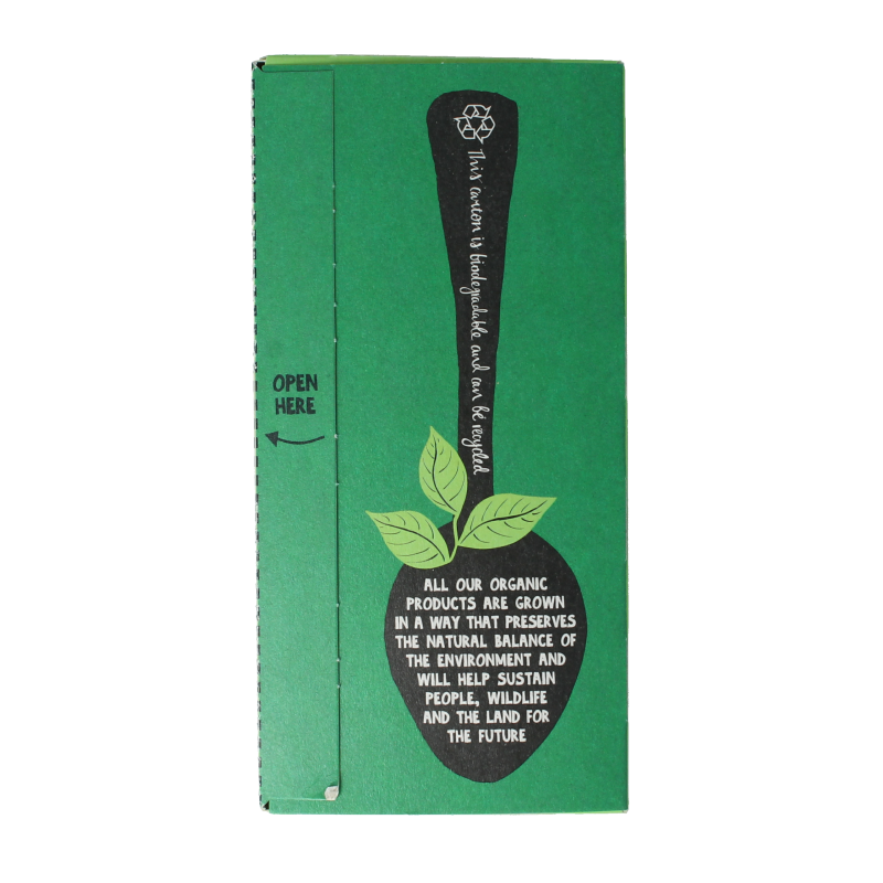 Organic Clipper Green Tea tea bags in a box, showcasing 20 bio tea sachets with green tea leaves visible.