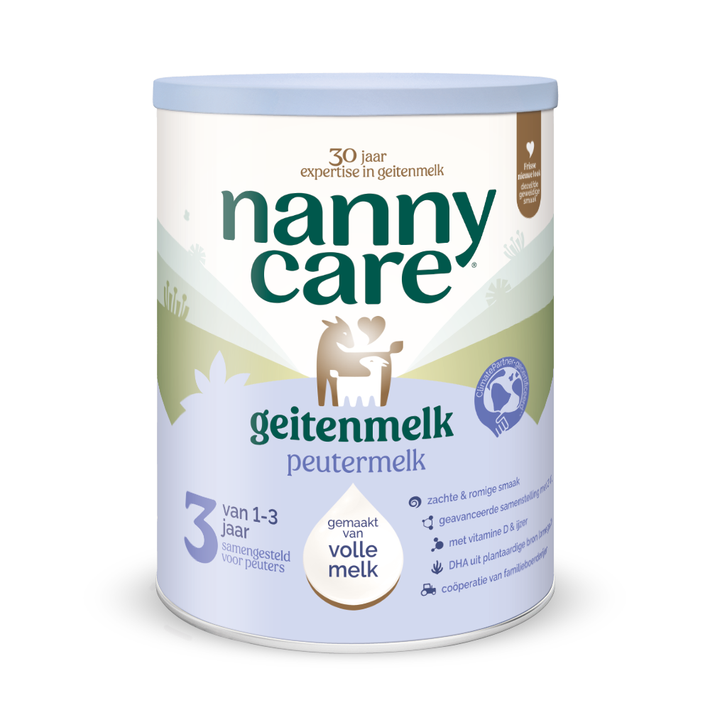 Nannycare Peuter geitenmelk baby and toddler formula in 800g container, natural goat milk-based toddler nutrition.