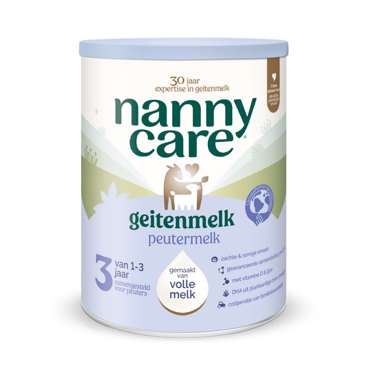 Nannycare Peuter geitenmelk baby and toddler formula in 800g container, natural goat milk-based toddler nutrition.