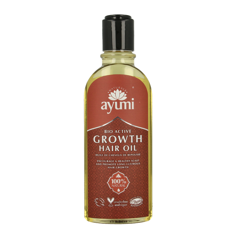 Ayumi Growth hair oil in a 150ml bottle, featuring natural ingredients for nourishing and strengthening hair care.