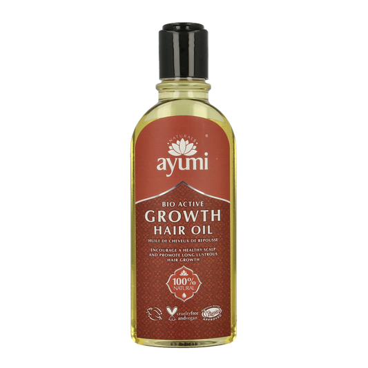 Ayumi Growth hair oil in a 150ml bottle, featuring natural ingredients for nourishing and strengthening hair care.