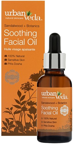 Urban Veda Soothing facial oil in a 30ml bottle, designed for gentle skincare and calming the skin.