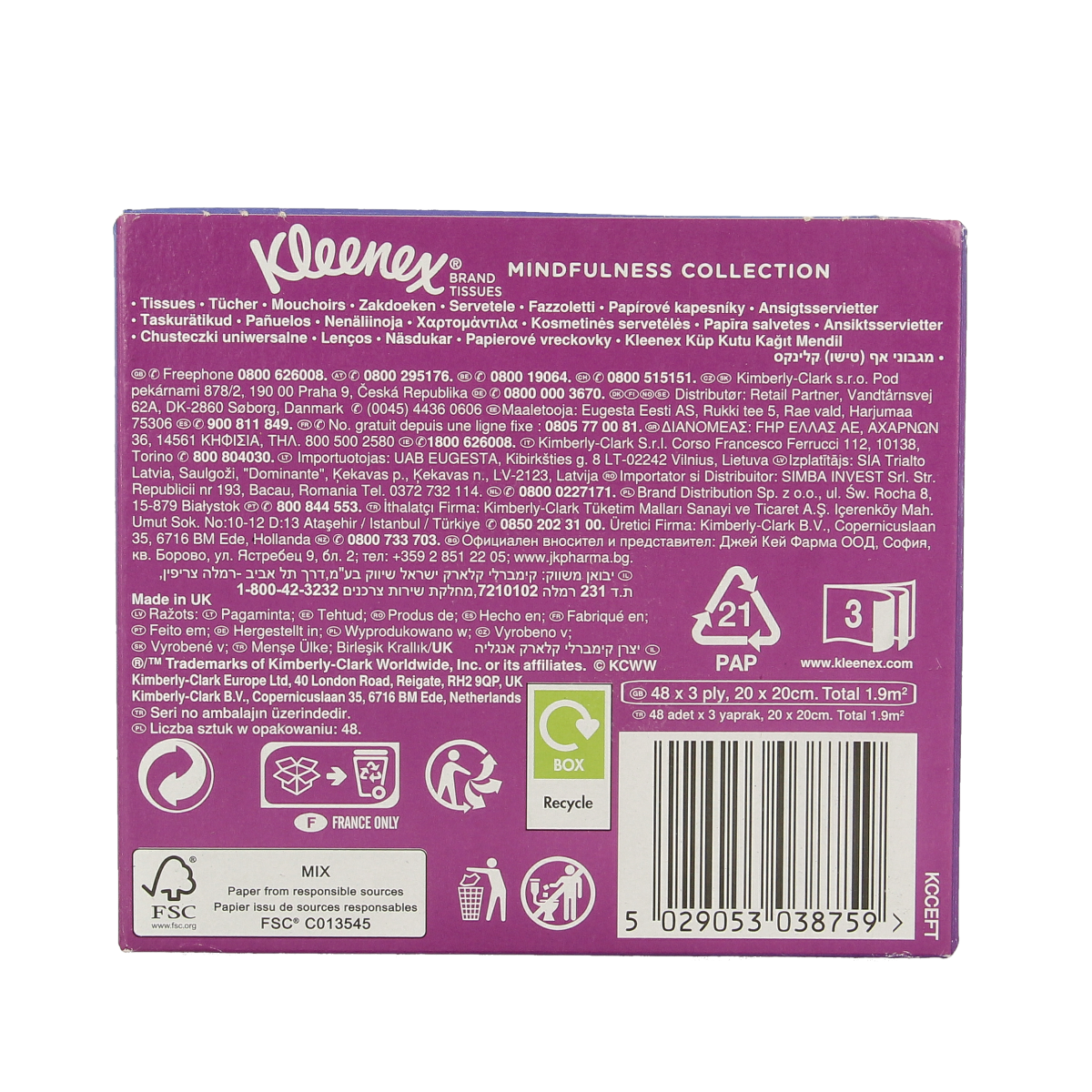 Kleenex Collection tissues pack with 48 disposable tissues in a white box, featuring the Kleenex brand logo.