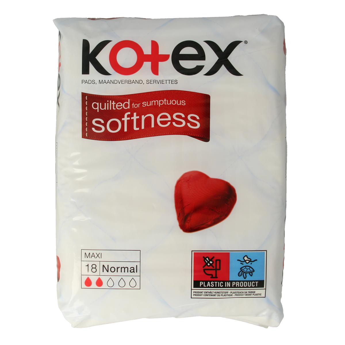 Kotex Maxi normaal damesverband and tampons box with 18.00 pieces, feminine hygiene products for daily use.