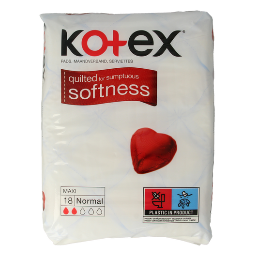 Kotex Maxi normaal damesverband and tampons box with 18.00 pieces, feminine hygiene products for daily use.