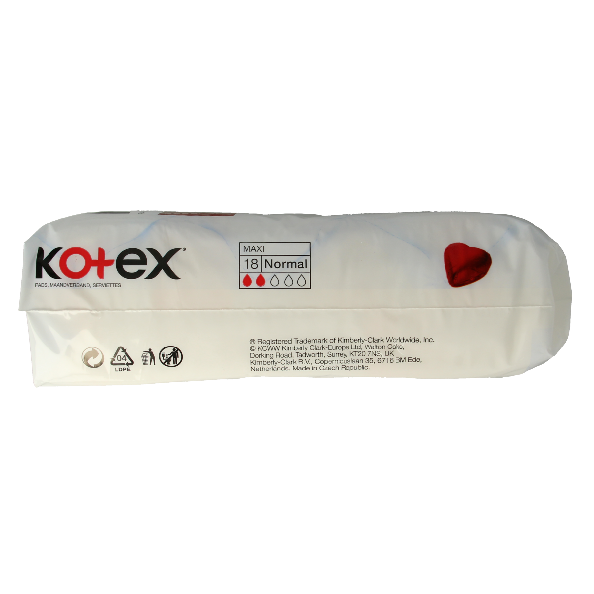 Kotex Maxi normaal sanitary pads and tampons pack, 18.00 pieces, for women’s feminine hygiene products.