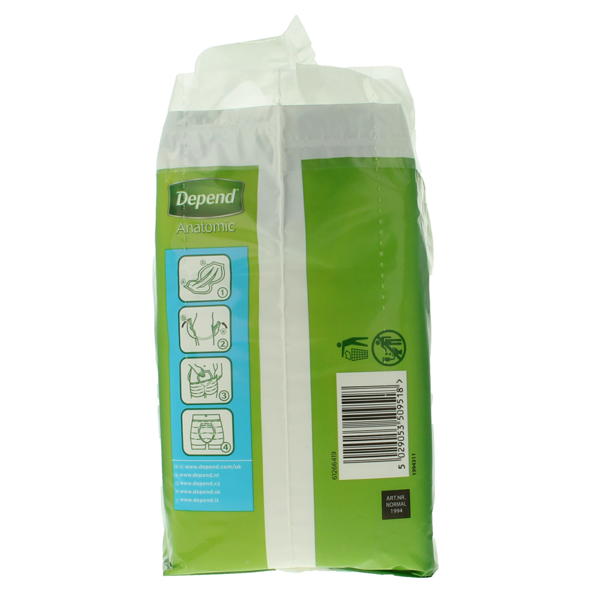 Depend Anatomic normaal incontinentie inleggers, 16 stuks, with soft, breathable materials for comfort and protection.