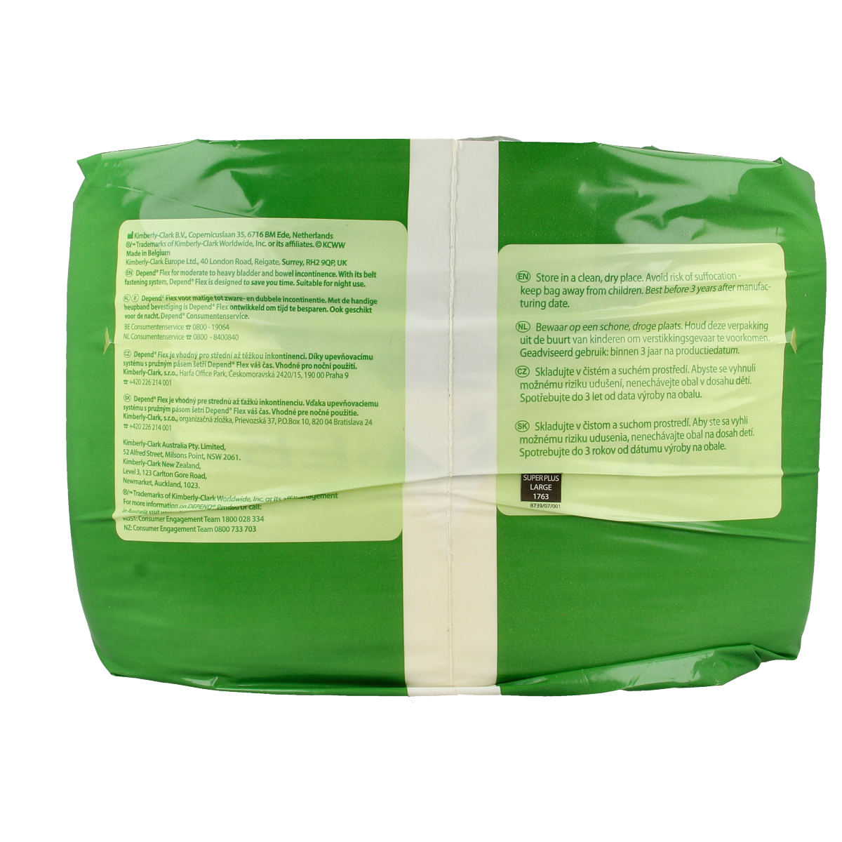 Depend Flex Super+ incontinence pads size L, pack of 14, with absorbent design and discreet fit.