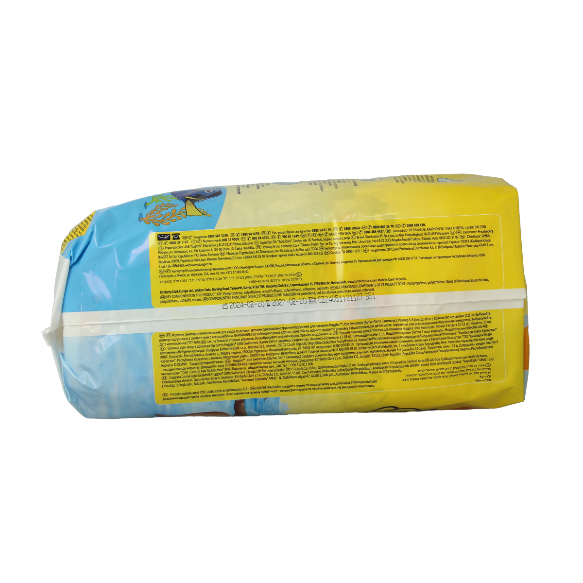 Huggies Little Swimmers size 5-6 disposable swim diapers for 12-18kg, pack of 11, suitable for children in the water.