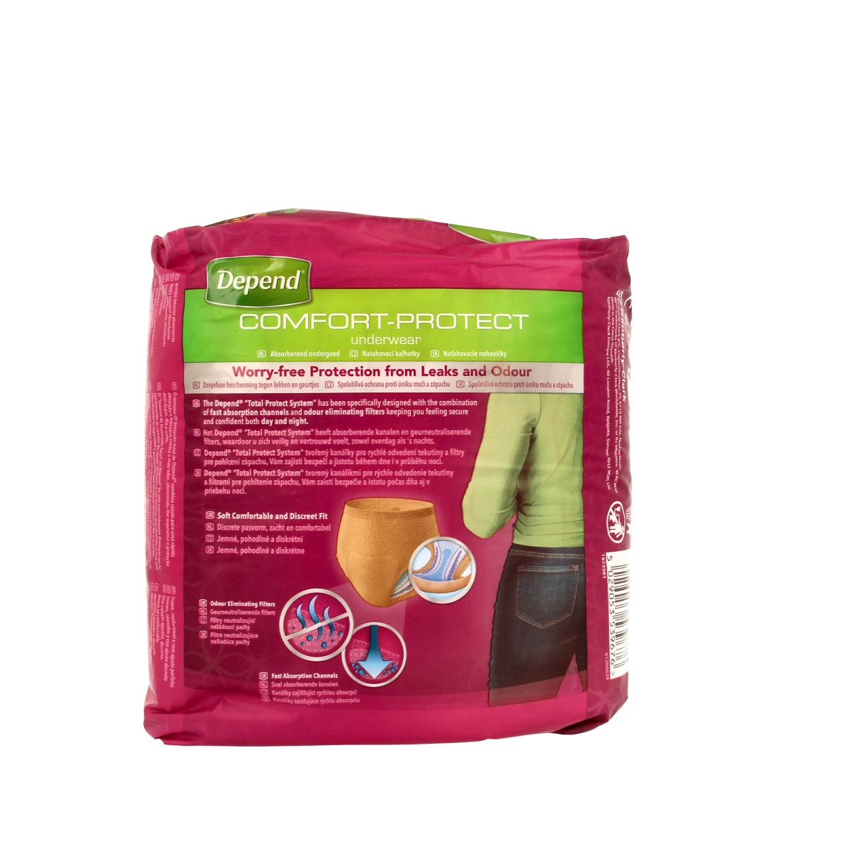 Depend Incontinence Pants size L, 9-pack, showing soft, absorbent incontinence underwear for men or women.