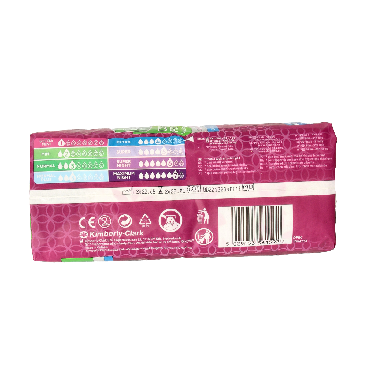 Depend Extra 4-in-1 incontinentie pads, 10-pack, with absorbent layers for bladder protection and comfort.