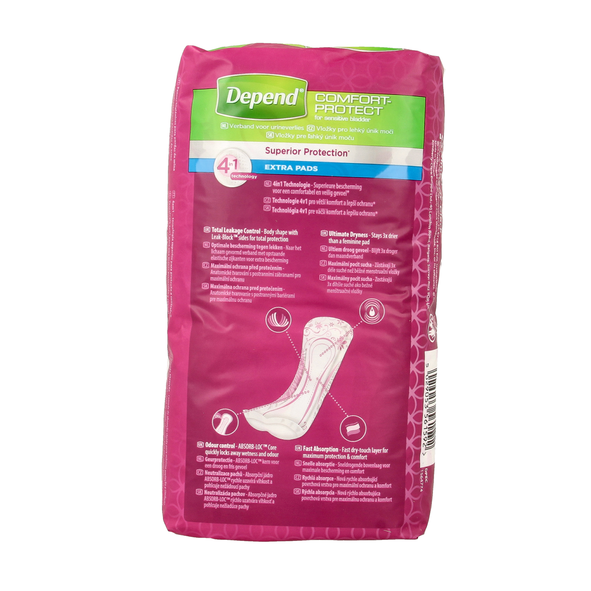 Depend Extra 4-in-1 incontinent adult diapers, 10-pack, showing soft, absorbent incontinence underwear with discreet fit.