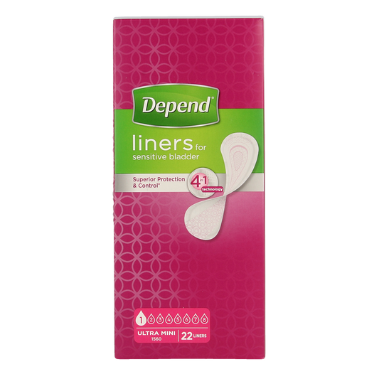 Depend Lady Ultra Mini Incontinence Pads, pack of 22, discreet and absorbent protection for women.