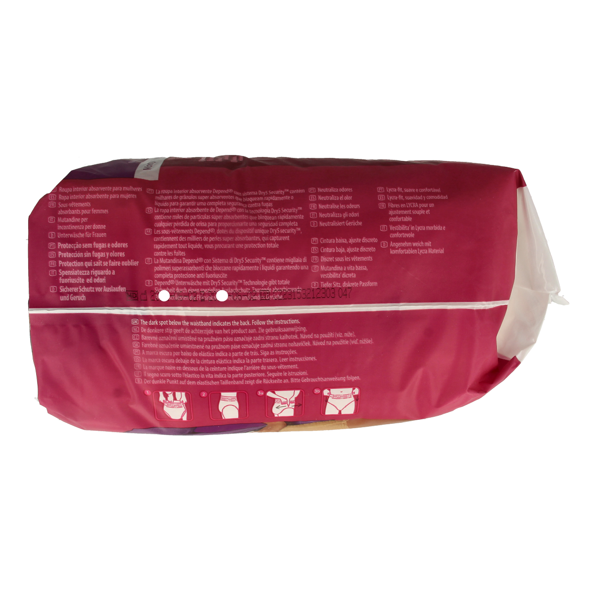 Depend female super absorbent incontinent pants in size S/M, pack of 10, designed for discreet protection.
