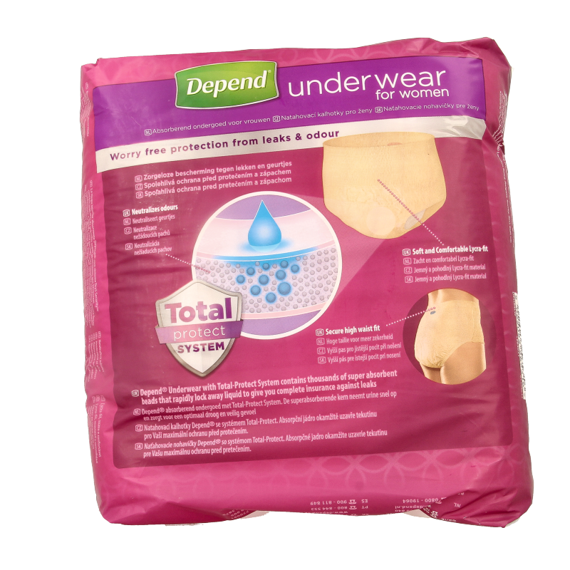 Depend Pants super maat L incontinentie absorberende inlegkruisjes, 9 stuks, voor betrouwbare bescherming en comfort.