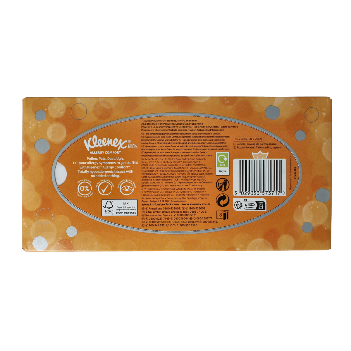 Kleenex Allergy Comfort tissues in a box, soft facial tissues for allergy relief, 56 count.