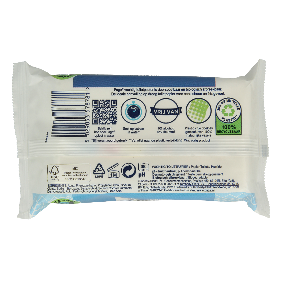 Page Vochtig toiletpapier navulling pack of 38 soft, moist toilet paper sheets for comfort and freshness.