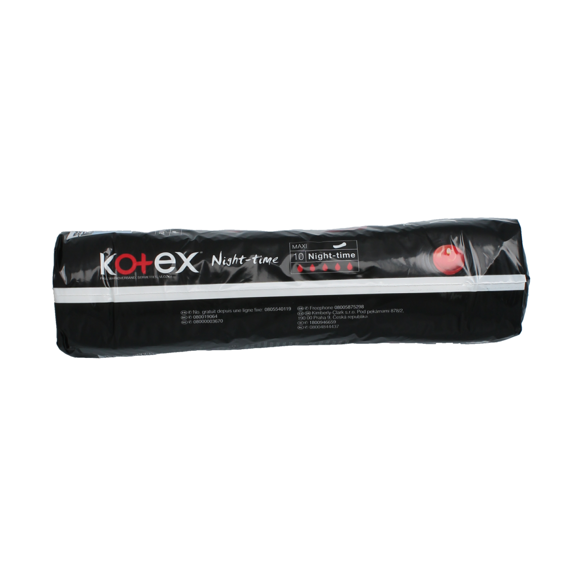Kotex Maxi nacht women's sanitary pads, pack of 10, designed for overnight feminine hygiene comfort and protection.