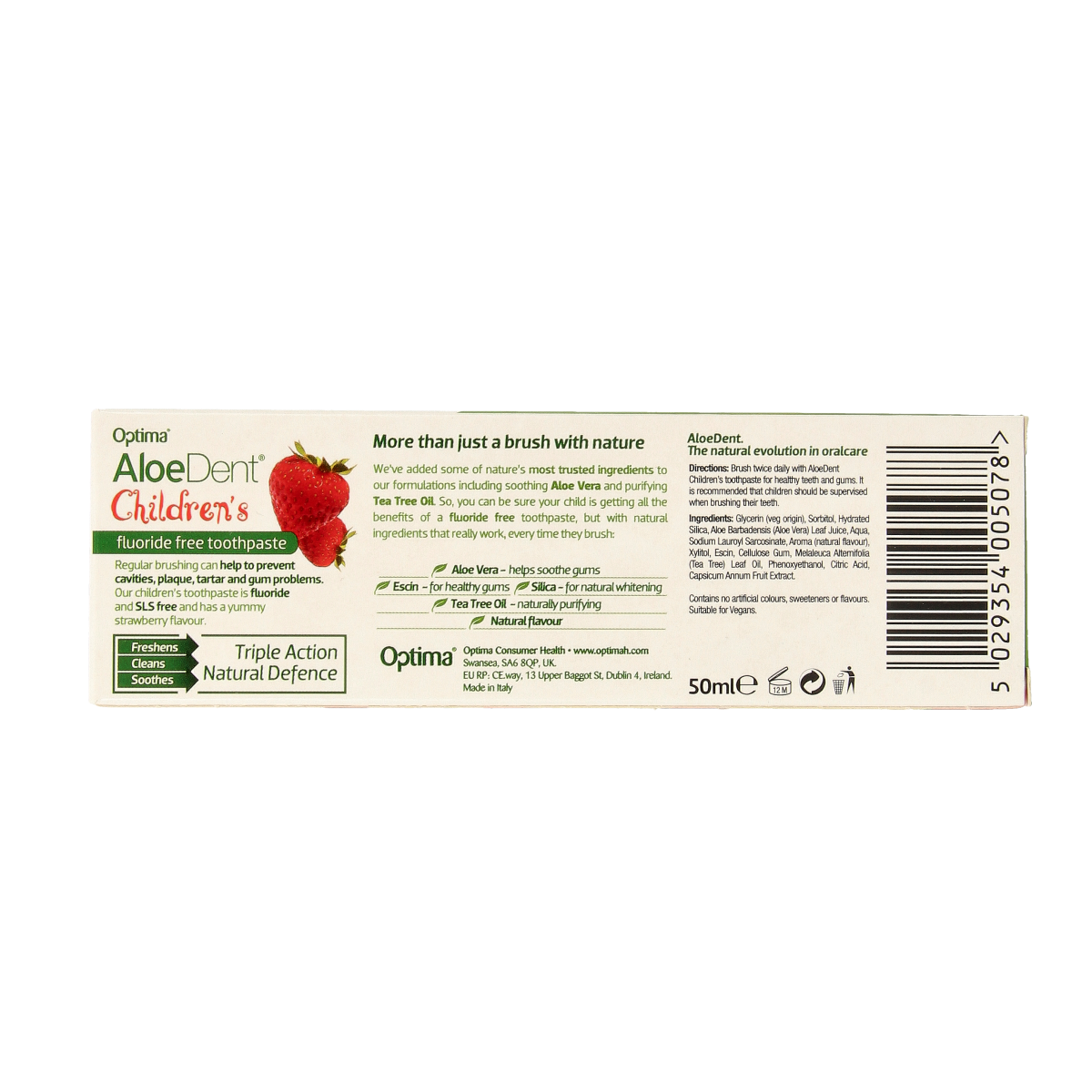Aloe Dent Aloe Vera fluoride-free toothpaste for kids in a 50ml tube, featuring a gentle aloe vera formula.