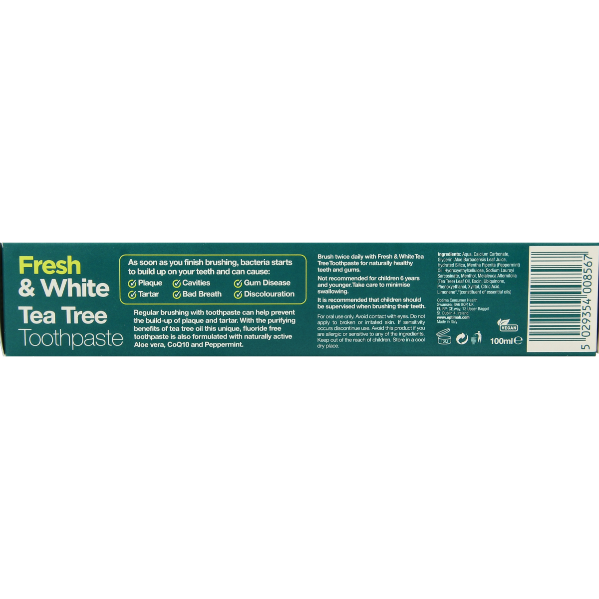 Optima Australian Tea Tree Tandpasta Fresh & White 100ml tube with natural tea tree extract for clean, bright teeth.