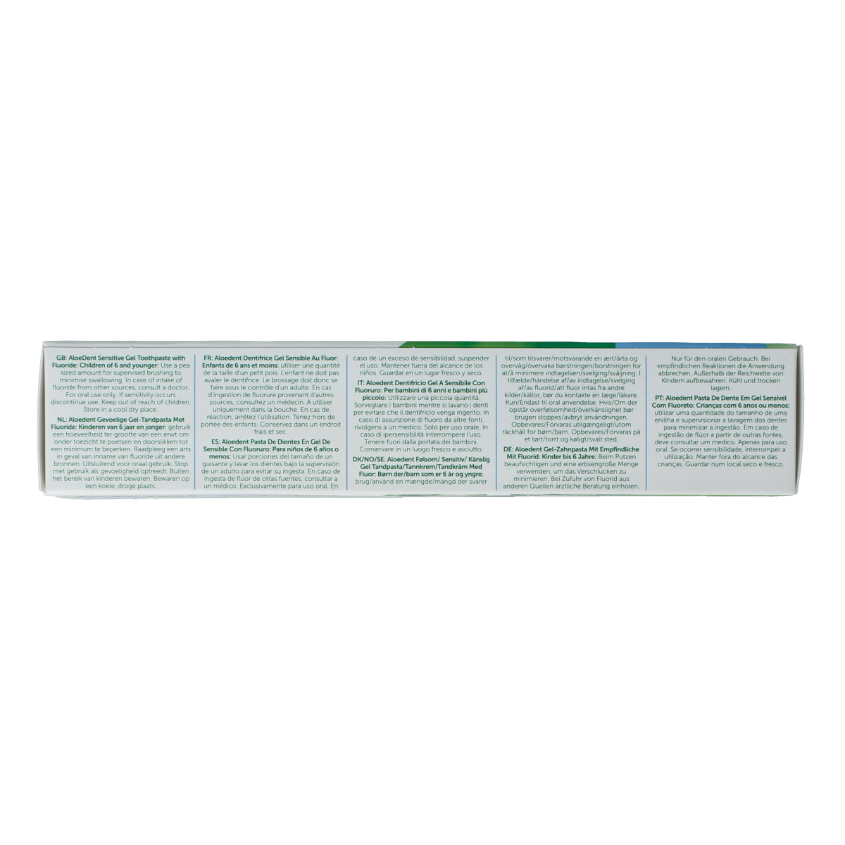 Aloe Dent Aloe Vera Sensitive toothpaste in a 100ml tube with natural aloe vera for gentle oral care.