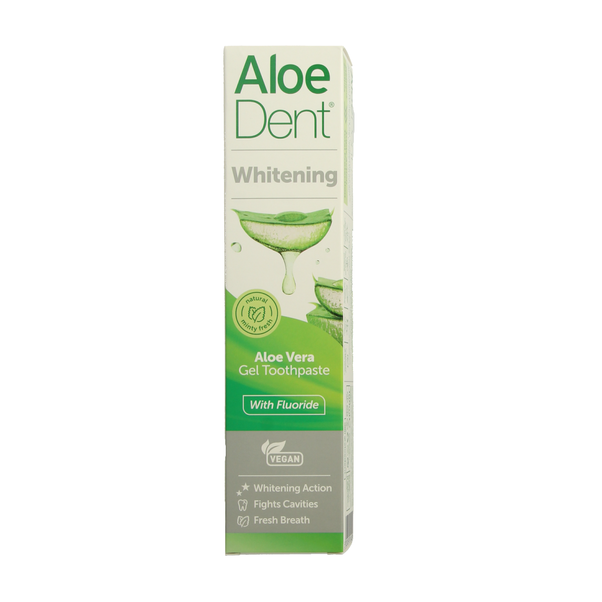 Aloe Dent Aloe Vera Whitening Toothpaste in 100ml tube, featuring natural aloe vera for fresh breath and dental whitening.
