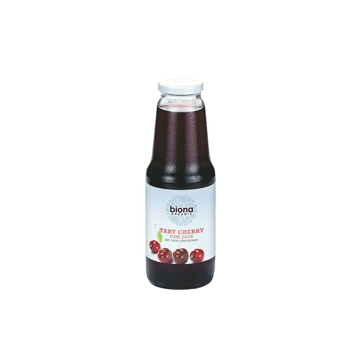 Biona organic cherry juice in a 1-liter bottle, natural drink with fresh cherries, suitable for healthy beverages and recipes.