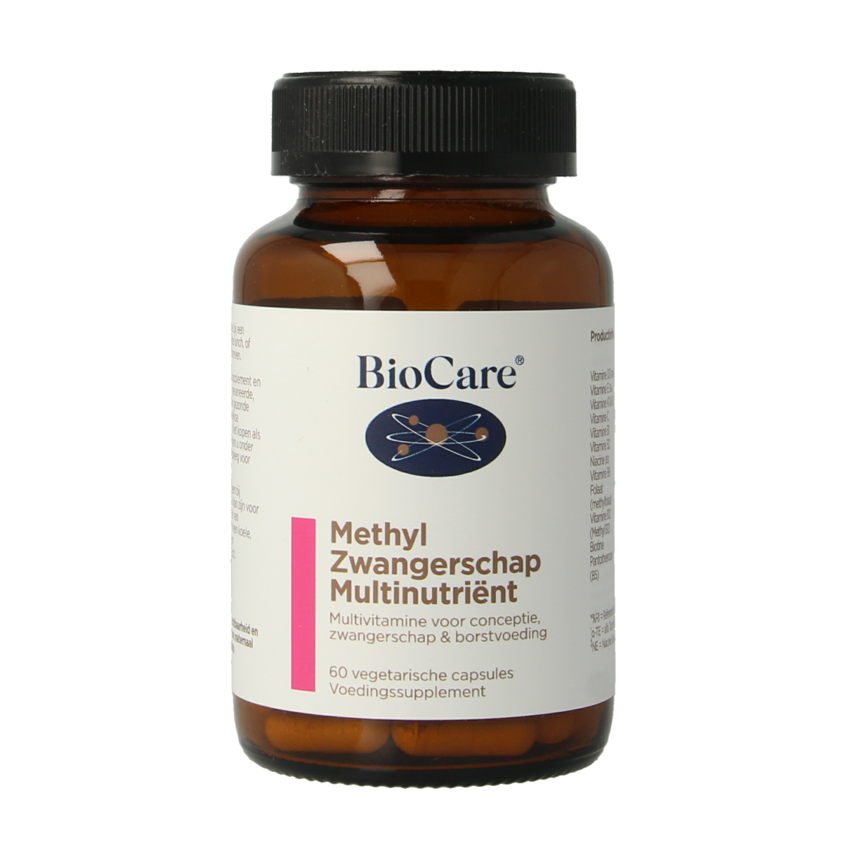 BioCare Methyl Zwangerschap multinutrient vegetarian capsules, dietary vitamin supplement for pregnancy support.