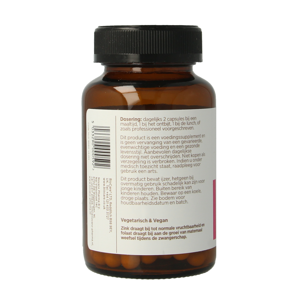 BioCare Methyl zwangerschap multinutrient vegetarian capsules, vitamin multinutrient supplement in a bottle with capsules.