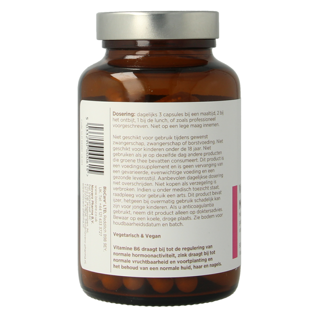 BioCare Vrouw multinutrient capsules, dietary vitamin supplement, showing a bottle of 90 capsules on a white background.