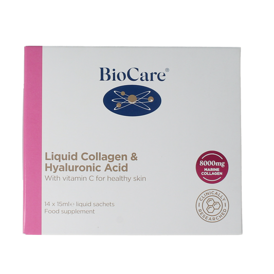 BioCare Collageen en hyaluron vloeibare gezichtsverzorging, 14 flesjes van 15ml, voor huidverzorging en hydratatie.