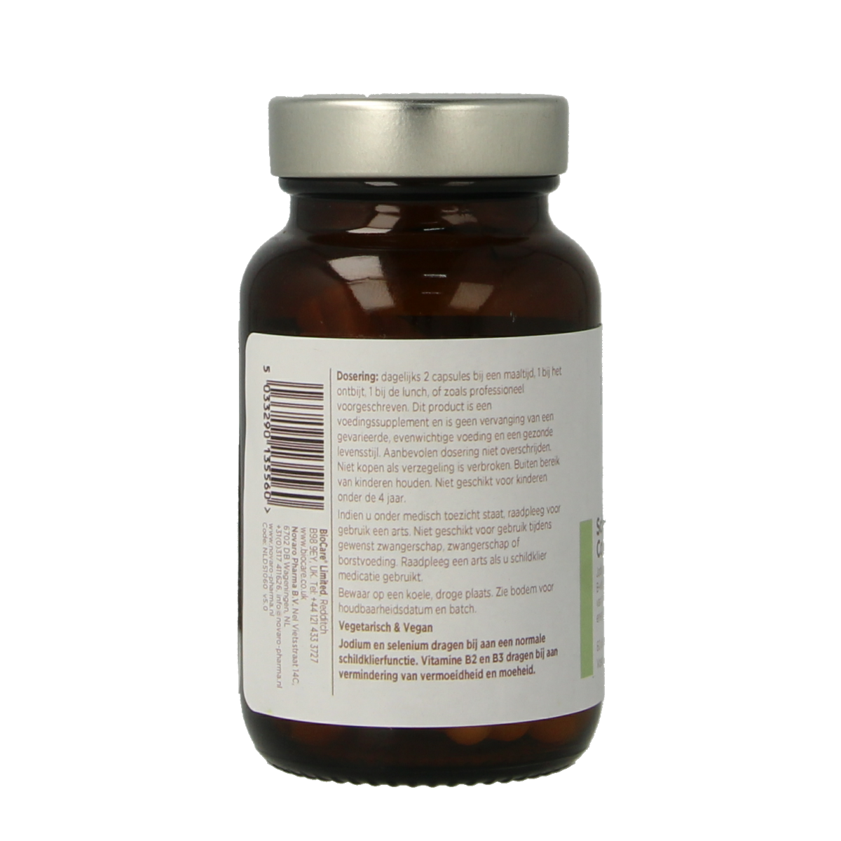 BioCare Schildklier Complex capsules in a bottle, dietary supplement for thyroid health, multi-vitamin with 60 capsules.