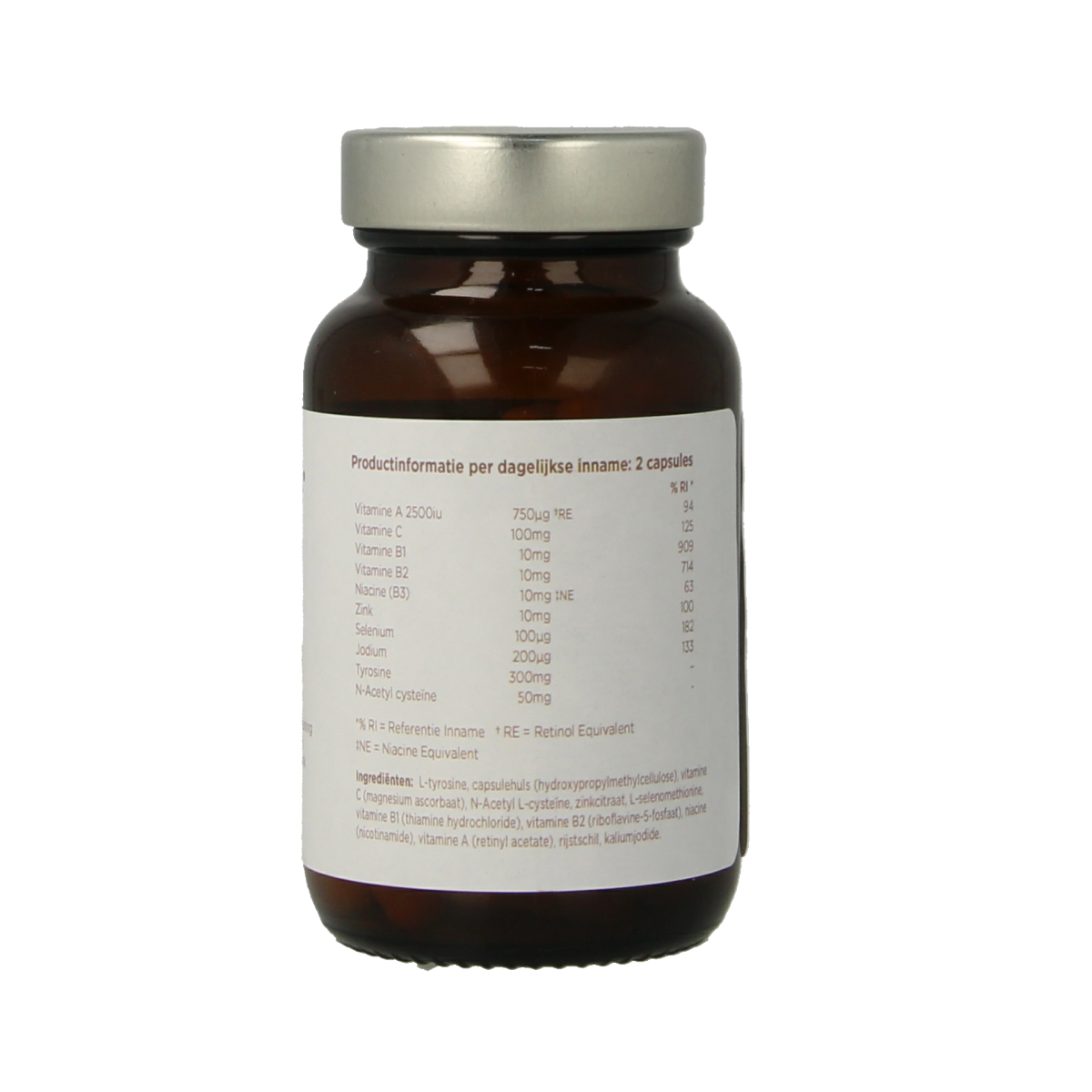 BioCare Schildklier complex capsules, multivitamin supplement for thyroid health, shown in a bottle with 60 capsules.
