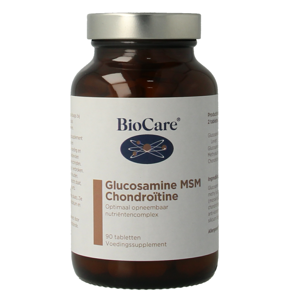 BioCare Glucosamine MSM chondroitine mineral supplement in bottle with 90 tablets, designed for joint support and bone health.