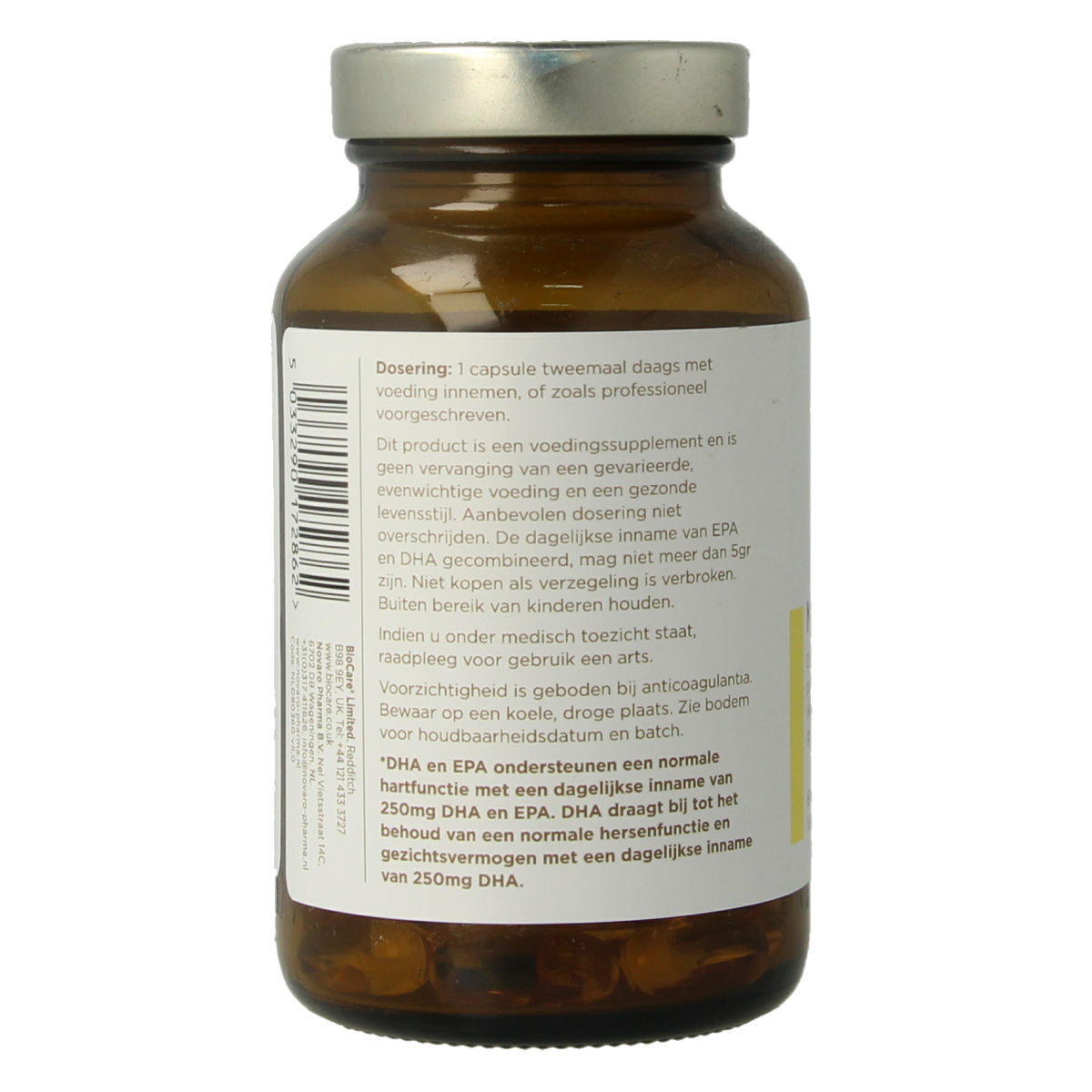 BioCare Mega EPA Vetzuren softgels, omega-3 supplement with 60 softgels, showing transparent capsules filled with omega-3 oil.