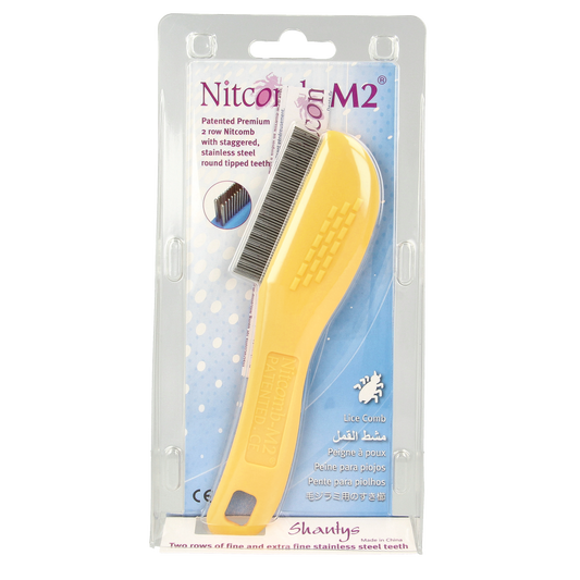 Nitcomb M2 hair comb for all hair types, shown in close-up with fine teeth for detangling and grooming.