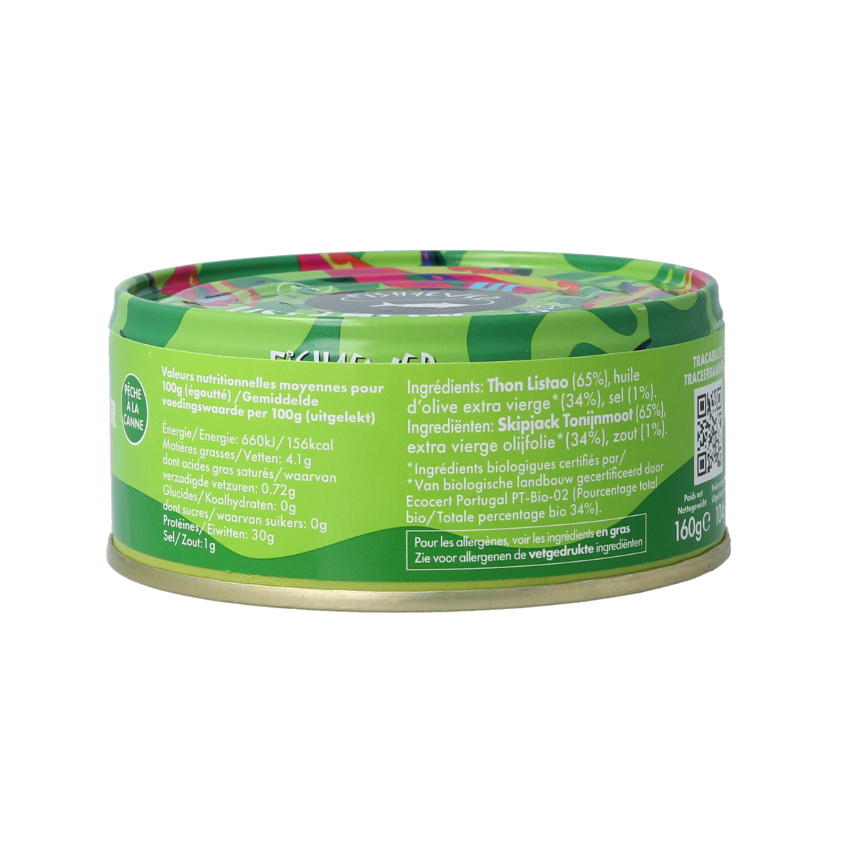 Canned Fish 4 Ever Tuna Steak in Olive Oil, 160g, Vlees Vis en Vleesvervangers product showing the tuna in a can with olive oil