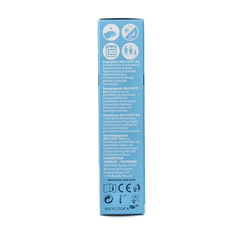 Kelo Cote Silicon littekengel in 15 gram tube, close-up shot showing the product for scar treatment and skin care.